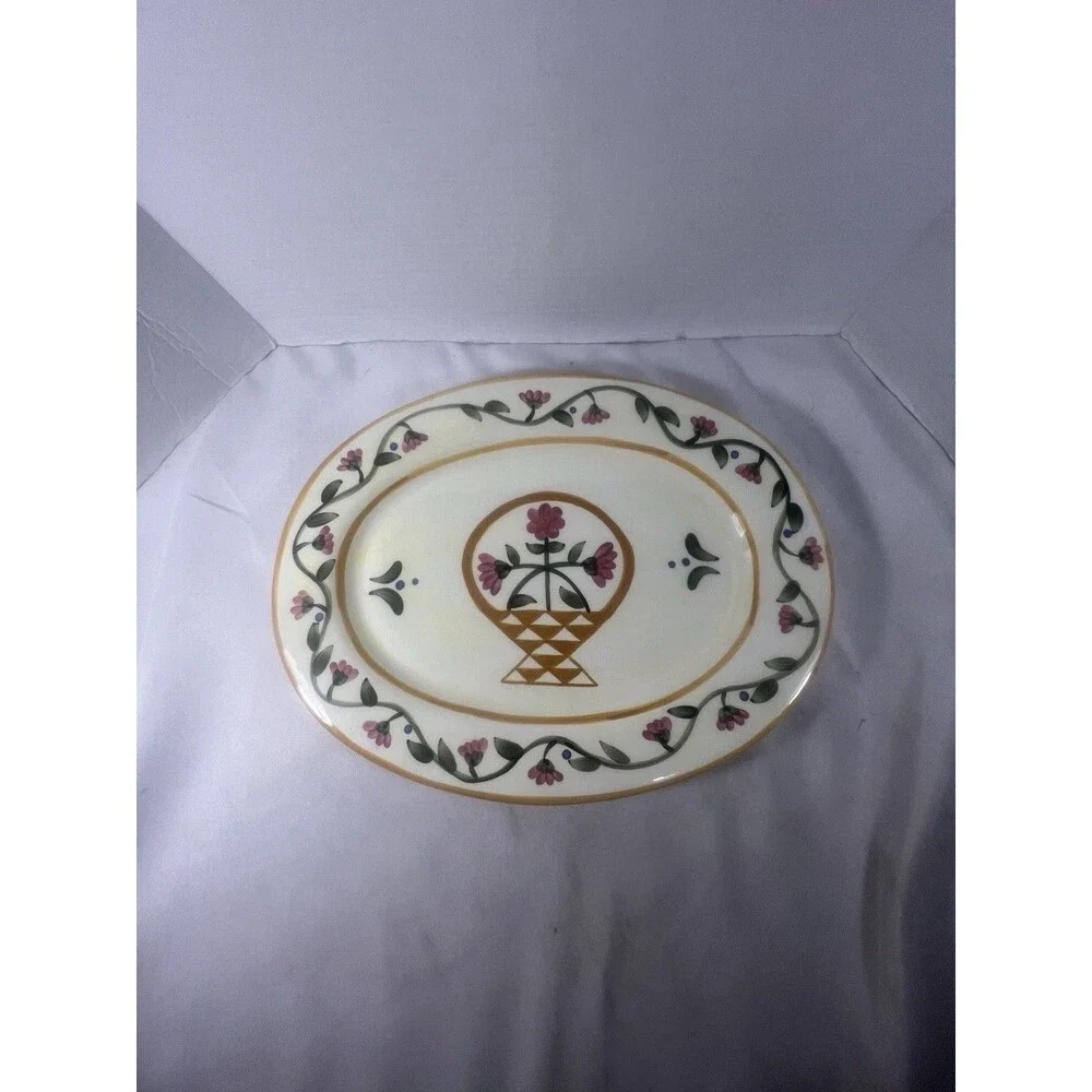 Jim Shore Heartwood Creek 15.25” Oval Platter Flower Basket Floral Enesco 2002